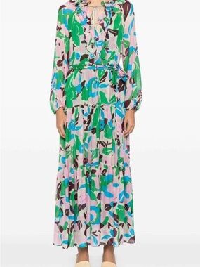 Carolina Herrera Green Pink Blue Floral Maxi Dress